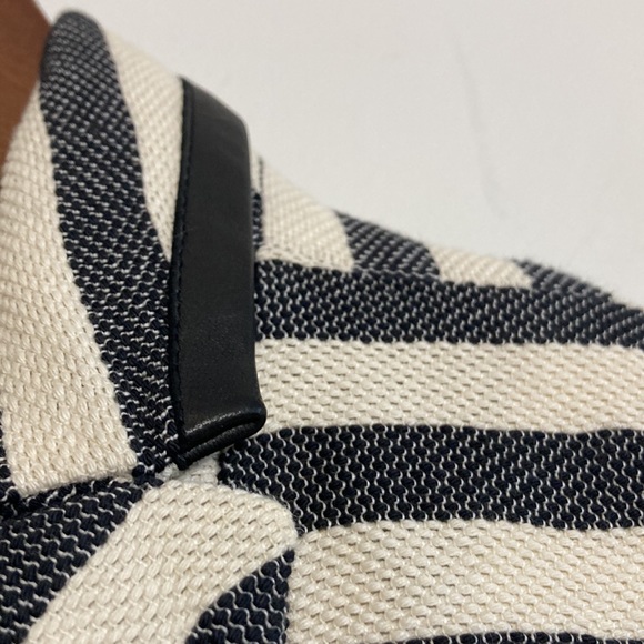 Maje Jacket Womens Small Gray Cream Cotton Striped Cropped Blazer Leather Trim - Picture 5 of 14